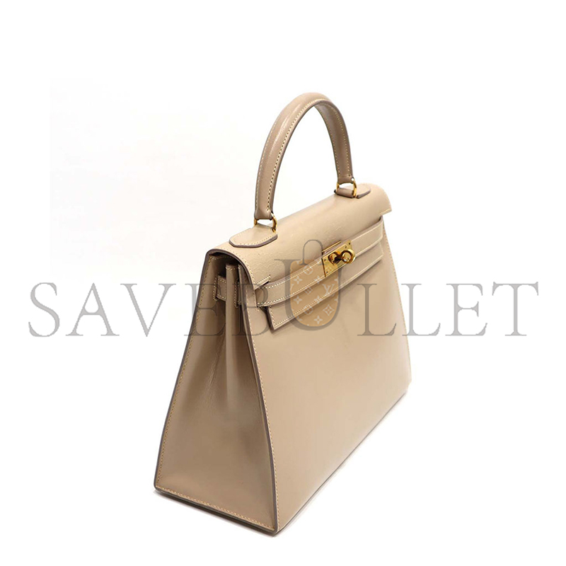 HERMÈS MASTER KELLY 28 BOX TRENCH COAT GREY GOLD BUTTONS (28*22*10cm)